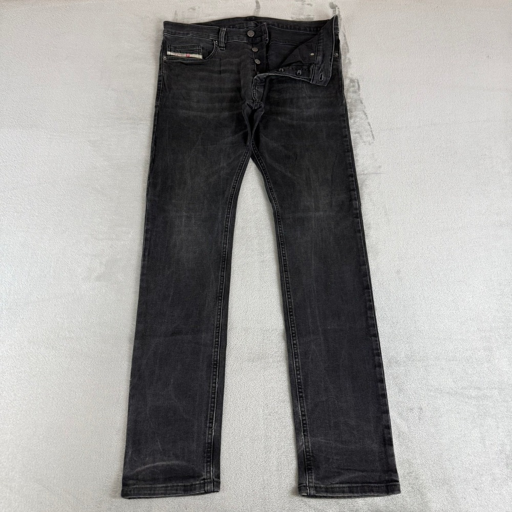 Diesel D-Luster Slim Straight Jeans Mens 32x32 Black Denim Distressed Stretch